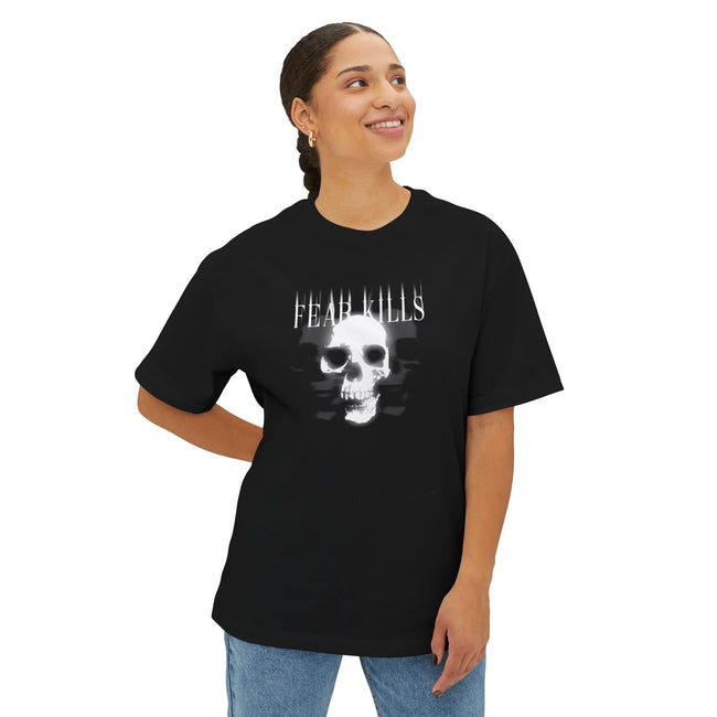 Fear Kills Unisex Oversized Boxy Tee, Casual Streetwear, Grunge Style, Gift for Friends, Trendy Fashion