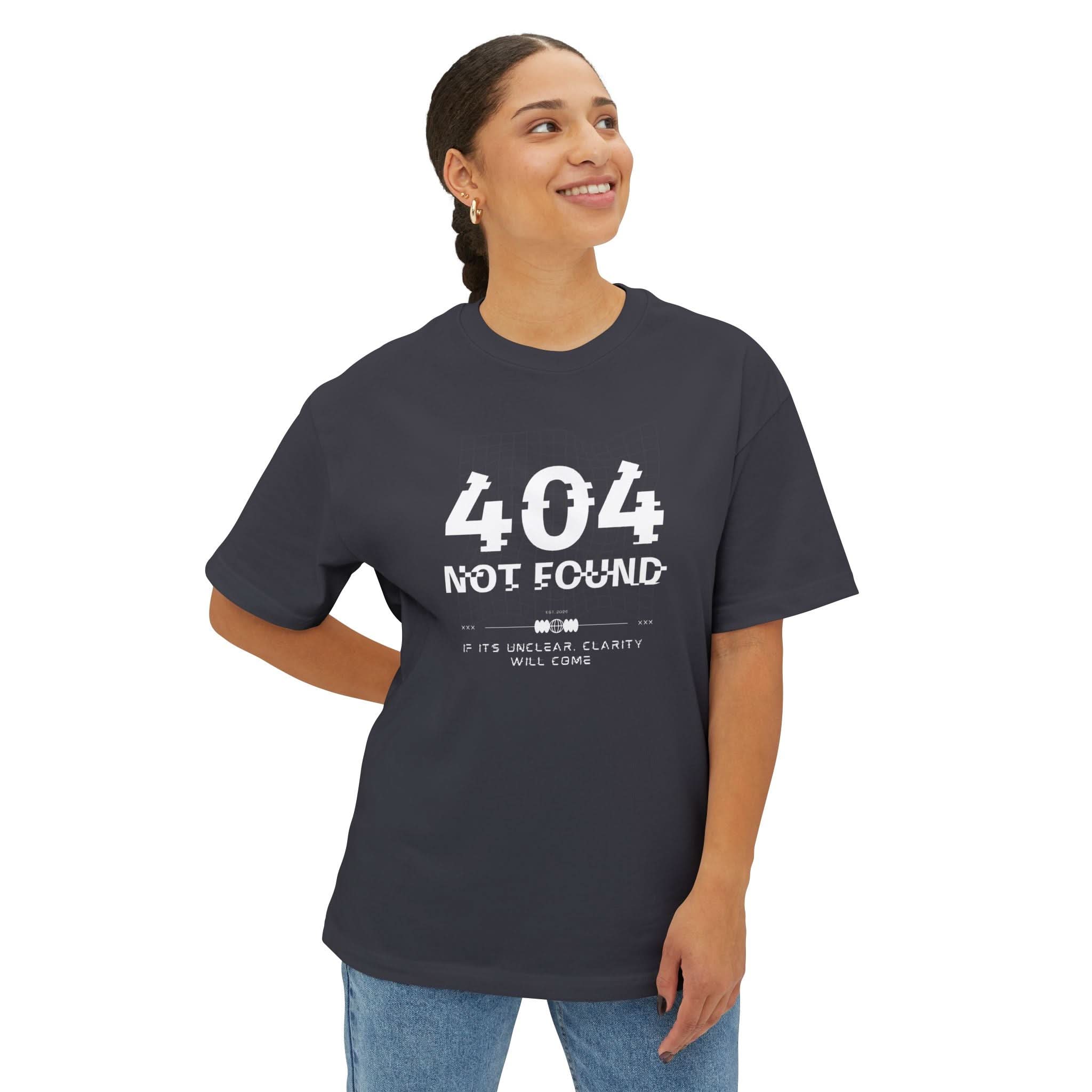 404 Not Found Tee - Unisex Oversized Boxy Tee, Trendy Black Tee