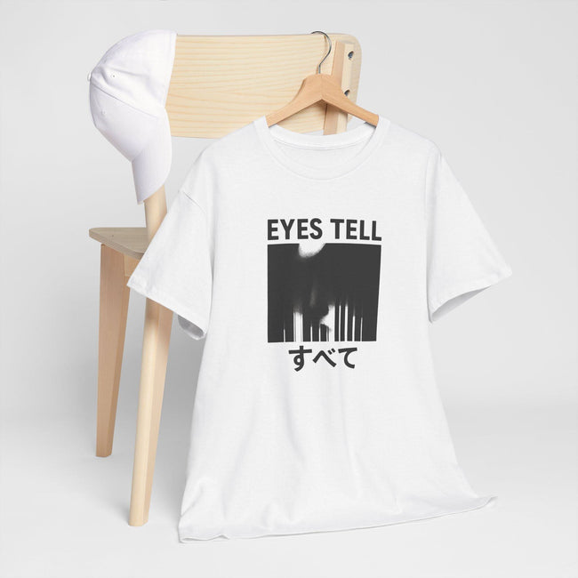 Unisex Heavy Cotton Tee with 'Eyes Tell' Print | Casual Wear, Graphic Shirt, Streetwear, Gift for Him/Her, Trendy Apparel