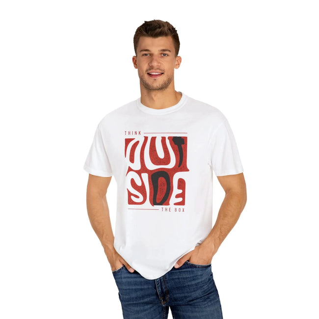 Think Outside Garment-Dyed Unisex T-Shirt, Casual Tee, Unique Graphic Shirt