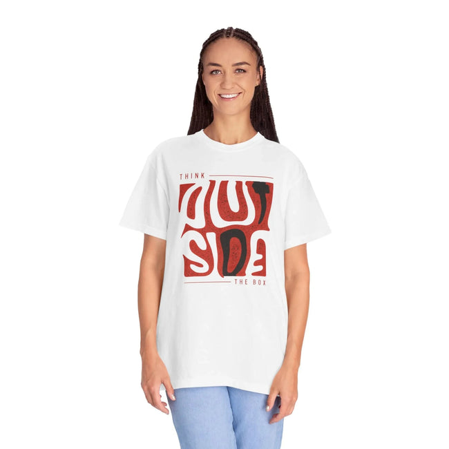 Think Outside Garment-Dyed Unisex T-Shirt, Casual Tee, Unique Graphic Shirt