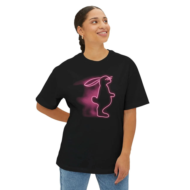 Neon Bunny Boxy Tee, Oversized T-Shirt, Casual Graphic Tee, Unisex Fashion