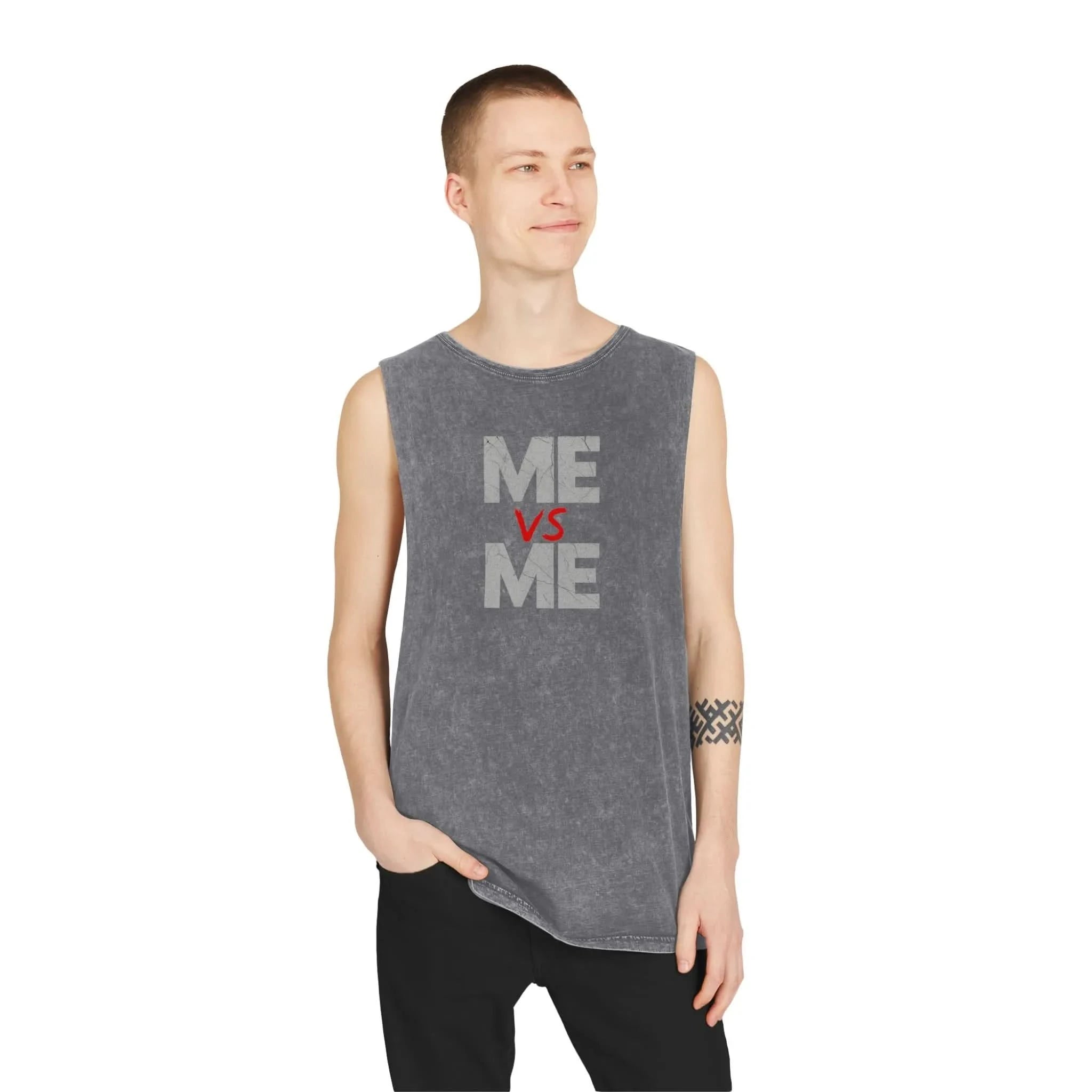 Me vs Me Unisex Stonewash Tank Top - Motivational Workout Gear, Casual Summer Apparel, Gift for Fitness Lovers, Trendy Tank, Athleisure Wear