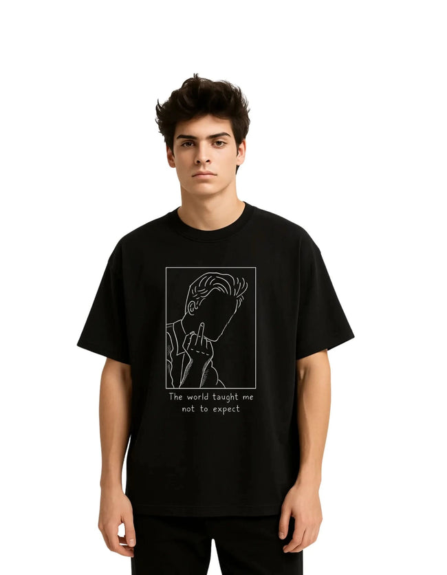 Stylish Oversized Tee - 'The World Taught Me Not to Expect', Casual Streetwear, Perfect Gift for Teens, Everyday Comfort