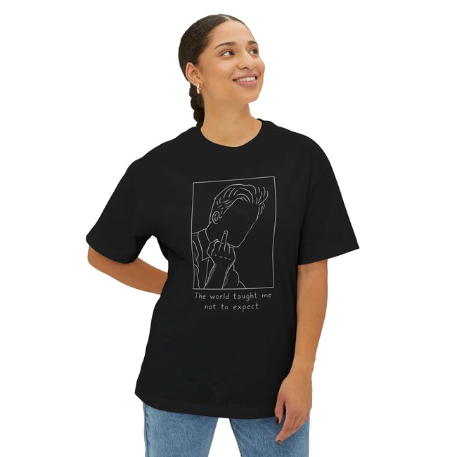 Stylish Oversized Tee - 'The World Taught Me Not to Expect', Casual Streetwear, Perfect Gift for Teens, Everyday Comfort